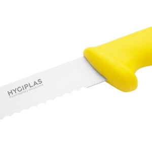 Cuchillo para cortar amarillo con hoja dentada de 25,5 cm - Hygiplas - Fourniresto