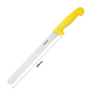 Cuchillo para cortar amarillo con hoja dentada de 25,5 cm - Hygiplas - Fourniresto