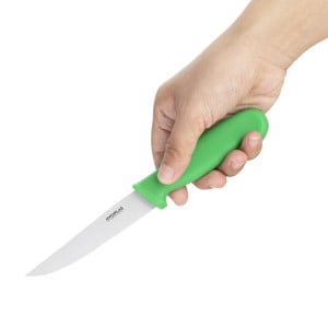 Cuchillo para verduras de hoja dentada verde de 10 cm - Hygiplas - Fourniresto