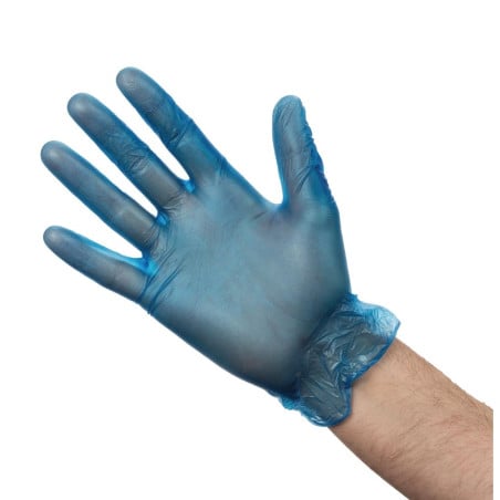 Guantes Alimentarios de Vinilo con Polvo Azules Talla L - Lote de 100 - Vogue - Fourniresto