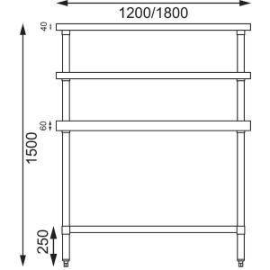 Mesa de acero inoxidable con 2 estantes superiores 1200 x 600 mm - Vogue - Fourniresto