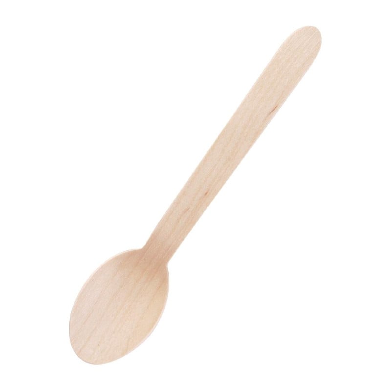 Biodegradable Wooden Dessert Spoon 166mm - Pack of 100 - Fiesta Green - Fourniresto