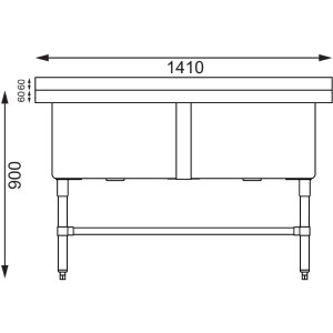 Double Evier Profond Avec Dosseret 2 X 100 L 1410 X 600 Mm - Vogue - Fourniresto