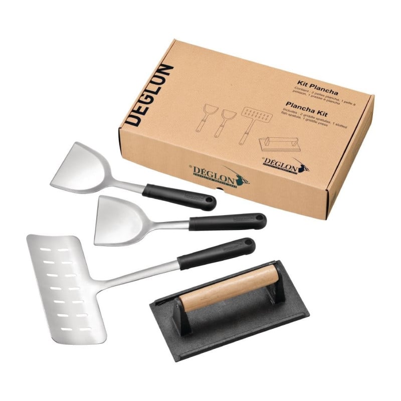 Kit Plancha en Inox y Hierro Fundido 4 Utensilios - DEGLON - Fourniresto