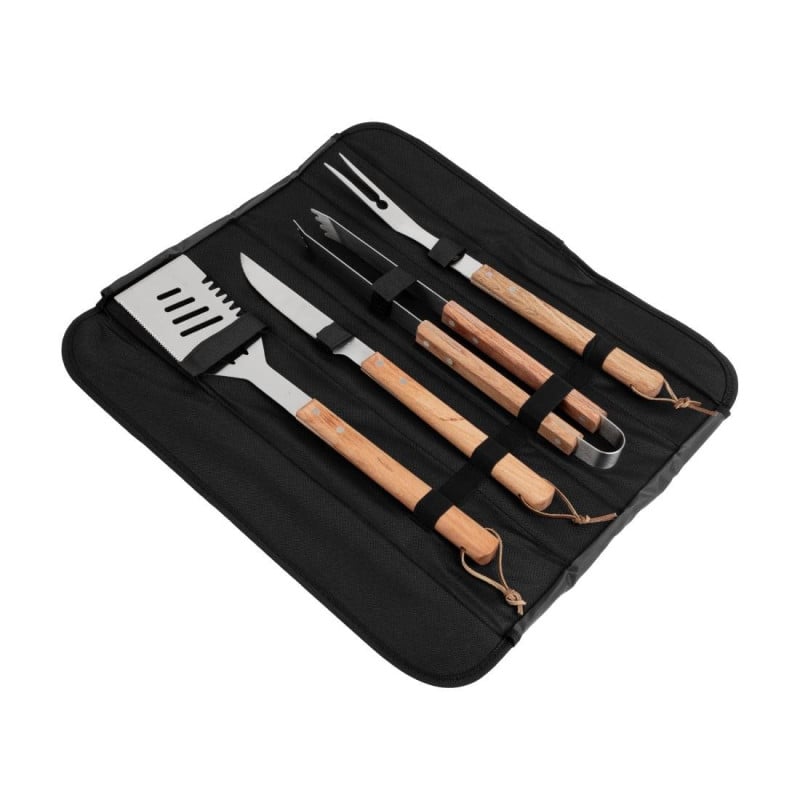 Set de Barbacoa de Acero Inoxidable y Madera 4 Utensilios - DEGLON - Fourniresto