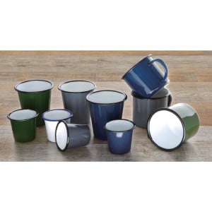 Tazas de Acero Esmaltado Verde y Negro 350ml - Juego de 6 - Olympia - Fourniresto