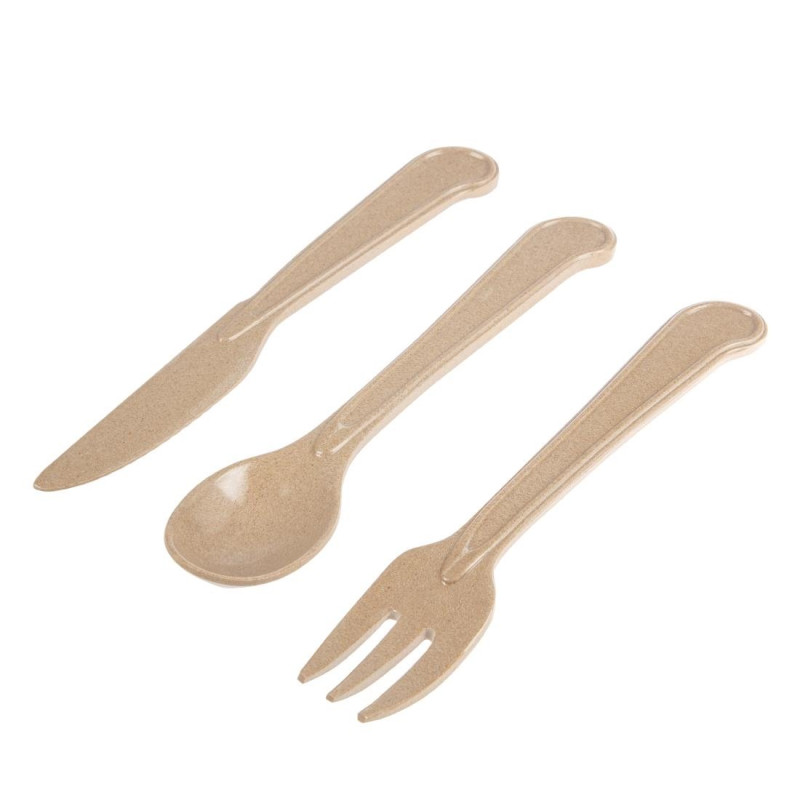 Set of Reusable Cutlery made of Rice Fibers with Jute Bag - FourniResto - Fourniresto