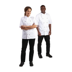 Unisex Chicago Short Sleeve White Chef Jacket Size L - Whites Chefs Clothing - Fourniresto