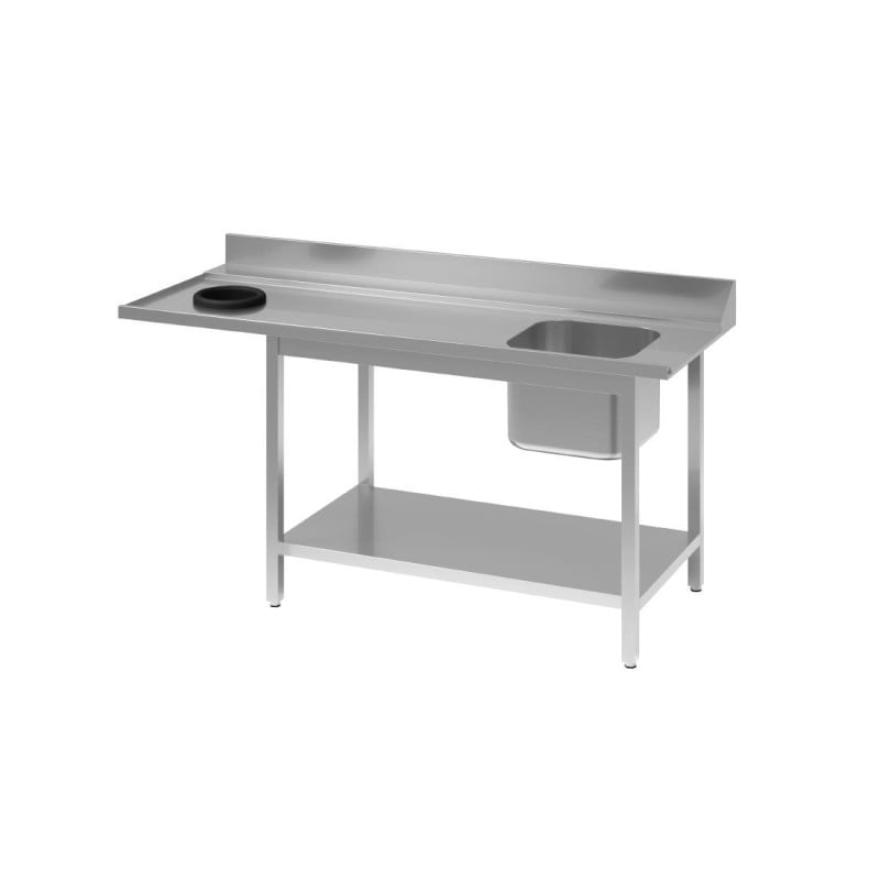 Stainless Steel Dishwasher Inlet Table with Right Sink, Backsplash, and Lower Shelf - W 1000 x D 700mm - Gastro M