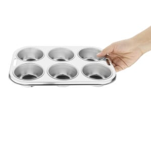 Placa de 6 moldes para muffins profundos de acero inoxidable - Vogue