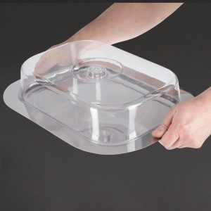 Bandeja rectangular de acero inoxidable con tapa transparente - APS - Fourniresto