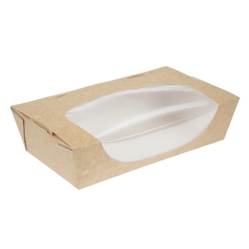 Barquetas de ensalada Kraft reciclables con ventana - 1000 ml - Lote de 200 - Colpac