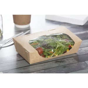 Barquetas de ensalada Kraft reciclables con ventana - 1000 ml - Lote de 200 - Colpac