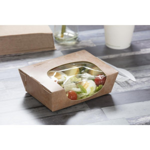 Barquetas de ensalada Kraft reciclables con ventana de acetato - 825 ml - Lote de 200 - Colpac