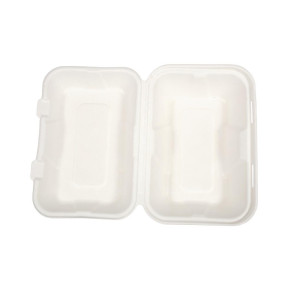 Meal Boxes in Bagasse with Hinged Lid - L 228mm - Pack of 200 - Vegware