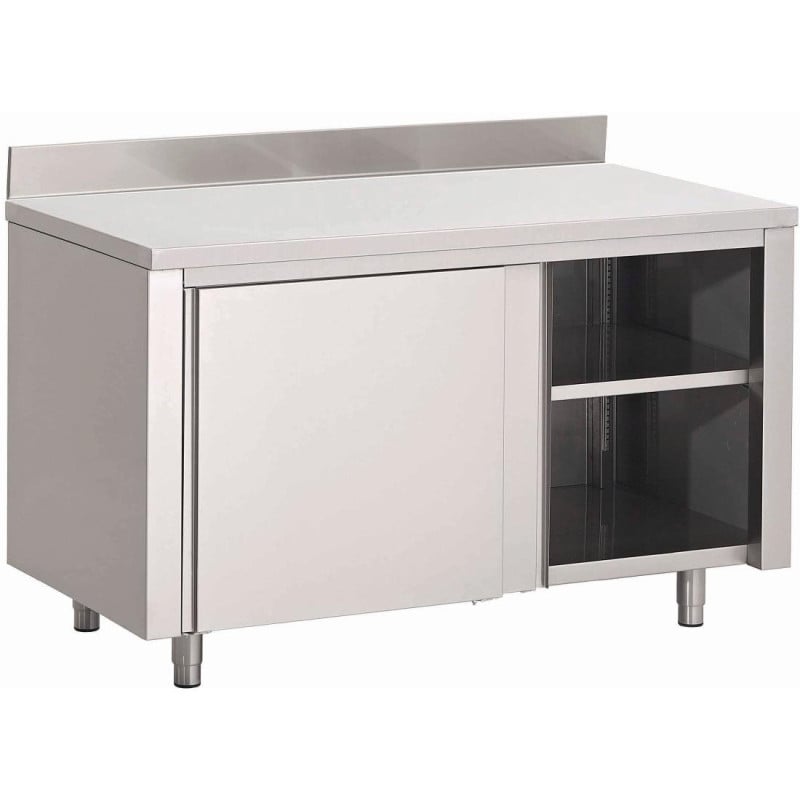 Mueble de acero inoxidable con puertas correderas y respaldo - L 1500 x P 700mm - Gastro M