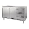 Mueble de acero inoxidable con puertas correderas y 3 cajones a la izquierda - L 1400 x P 700mm - Gastro M