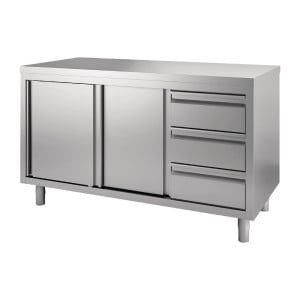 Stainless Steel Cabinet with Sliding Doors and 3 Drawers on the Left - W 1500 x D 700mm - Gastro M