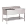 Plonge Inox 1 Bac Izquierda con Estante Bajo 1400x700 mm Gastro M