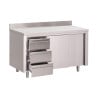 Mesa Armario de Acero Inoxidable con Respaldo 3 Cajones a la Derecha y Puertas Correderas - L 1200 x P 700mm - Gastro M