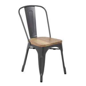 Chaises en Acier avec Assise en Bois - Gris Métallisé - Lot de 4 - Bolero