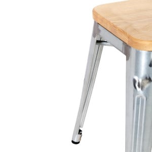 Taburetes Bistro Bajos de Acero con Asiento de Madera - Lote de 4 - Bolero