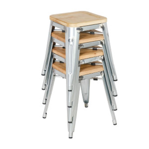 Taburetes Bistro Bajos de Acero con Asiento de Madera - Lote de 4 - Bolero