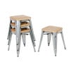 Low Steel Bistro Stools with Wooden Seat - Set of 4 - Bolero