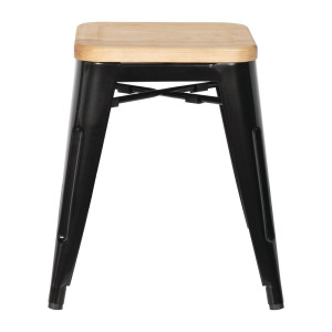 Taburetes Bistro Bajos de Acero Negro con Asiento de Madera - Lote de 4 - Bolero