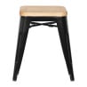 Taburetes Bistro Bajos de Acero Negro con Asiento de Madera - Lote de 4 - Bolero