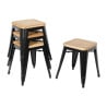 Taburetes Bistro Bajos de Acero Negro con Asiento de Madera - Lote de 4 - Bolero