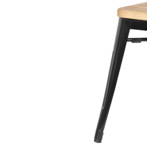 Taburetes Bistro Bajos de Acero Negro con Asiento de Madera - Lote de 4 - Bolero