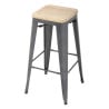 Taburete Bistro Alto de Acero Gris con Asiento de Madera - Lote de 4 - Bolero