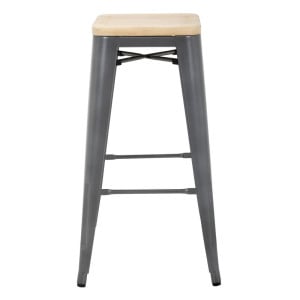 Taburete Bistro Alto de Acero Gris con Asiento de Madera - Lote de 4 - Bolero