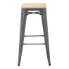 High Bistro Stool in Grey Steel with Wooden Seat - Set of 4 - Bolero