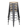 High Bistro Stool in Grey Steel with Wooden Seat - Set of 4 - Bolero