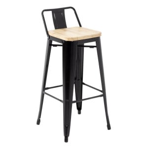 Taburetes Altos con Respaldo y Asiento de Madera – Negros - Lote de 4 - Bolero