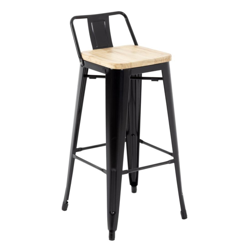 Taburetes Altos con Respaldo y Asiento de Madera – Negros - Lote de 4 - Bolero Taburetes Altos con Respaldo y Asiento de Madera – Negros - Lote de 4 - Bolero