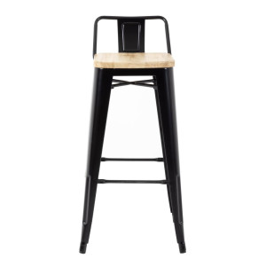 Taburetes Altos con Respaldo y Asiento de Madera – Negros - Lote de 4 - Bolero