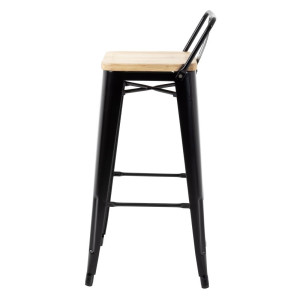 Taburetes Altos con Respaldo y Asiento de Madera – Negros - Lote de 4 - Bolero