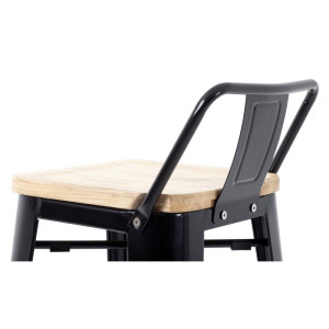 Taburetes Altos con Respaldo y Asiento de Madera – Negros - Lote de 4 - Bolero