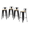 Taburetes Altos con Respaldo y Asiento de Madera – Negros - Lote de 4 - Bolero