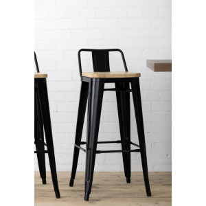 Taburetes Altos con Respaldo y Asiento de Madera – Negros - Lote de 4 - Bolero