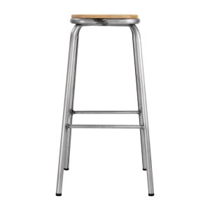 Tabouret Haut en Acier Galvanisé avec Assise en Bois - Lot de 4 - Bolero