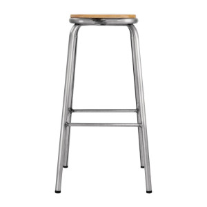 Taburete alto de acero galvanizado con asiento de madera - Juego de 4 - Bolero