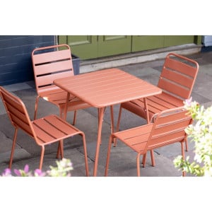 Square Steel Slatted Table - Terracotta - Bolero