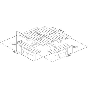 Mesa de picnic de madera cuadrada Rowlinson 1980mm: Confort y resistencia