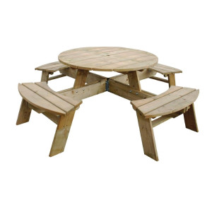 Mesa de picnic redonda de madera de 2000 mm Rowlinson: resistente y elegante