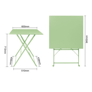 Mesa cuadrada plegable Bolero verde claro 600 mm de acero