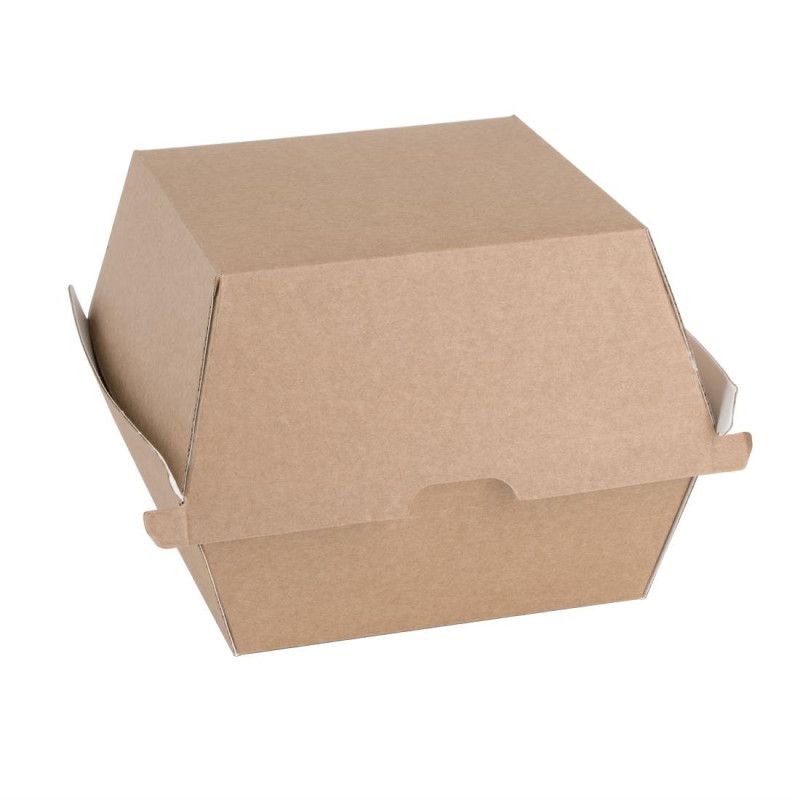 Pequeñas Cajas de Hamburguesa Compostables 112mm - Lote 150 Kraft Fiesta